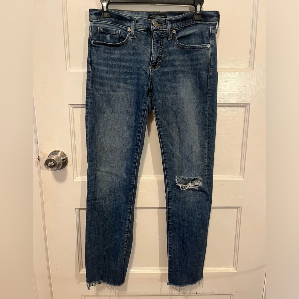 Distressed straight-leg girlfriend jeans, Banana Republic